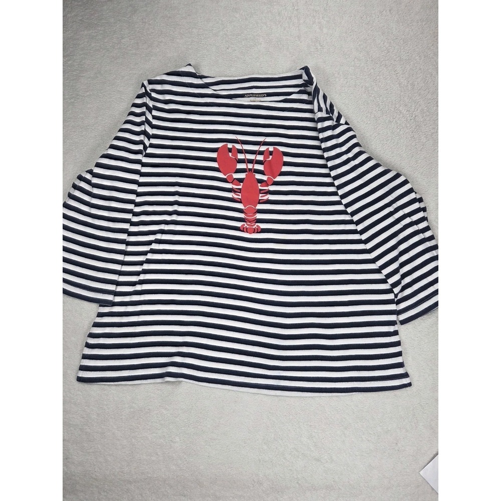 Appleseed's Nautical Striped Lobster Shirt Women's Large Cotton Coastal Preppy